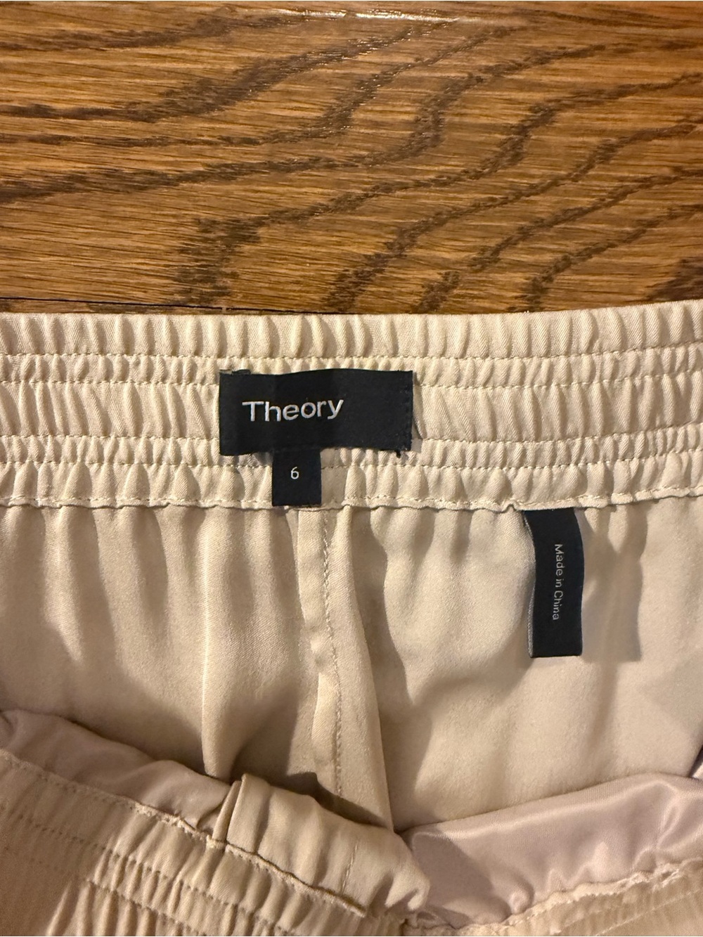 Theory Beige Wide-Leg Track Pants with White Trim - Picture 3 of 3